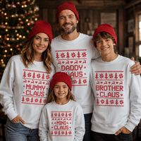 Claus Family Names Pattern Christmas Sweater - Christmas Jumper Sweatshirt - White - All Sizes