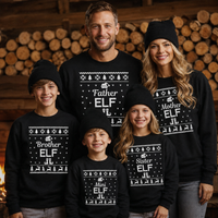Weihnachtspullover mit Elfenfamiliennamen – Weihnachtspullover-Sweatshirt – Schwarz – Alle Größen