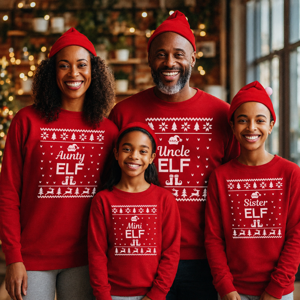 Elf Family Names Christmas Sweater - Christmas Jumper Sweatshirt - Red - All Sizes