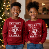 Elf Family Names Christmas Sweater - Christmas Jumper Sweatshirt - Red - All Sizes