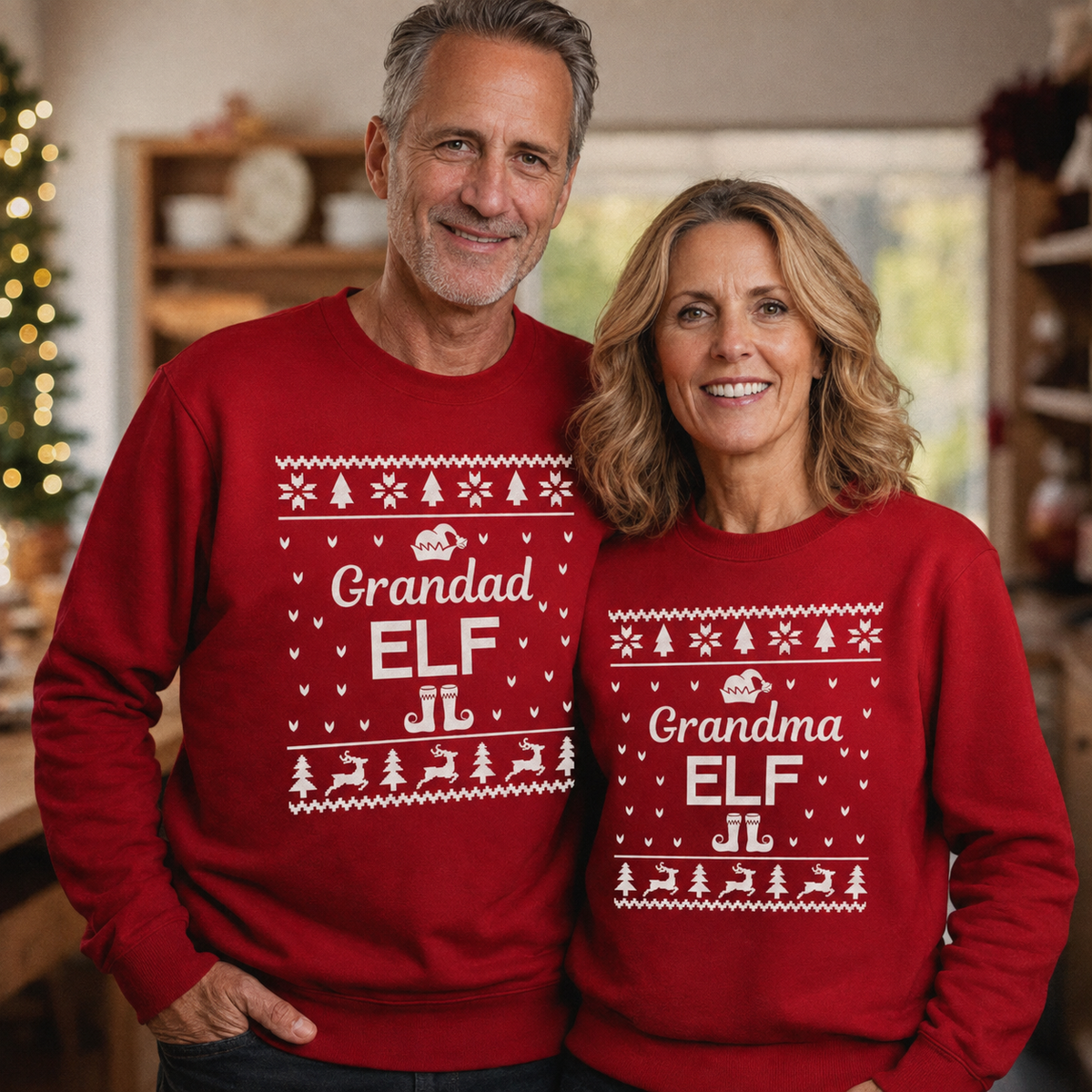 Elf Family Names Christmas Sweater - Christmas Jumper Sweatshirt - Red - All Sizes