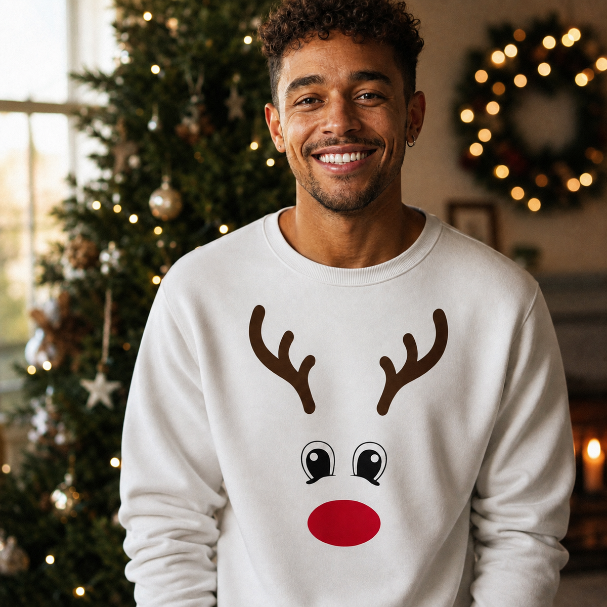 Weihnachtspullover mit Rentiergesicht – Weihnachtspullover-Sweatshirt – Alle Größen
