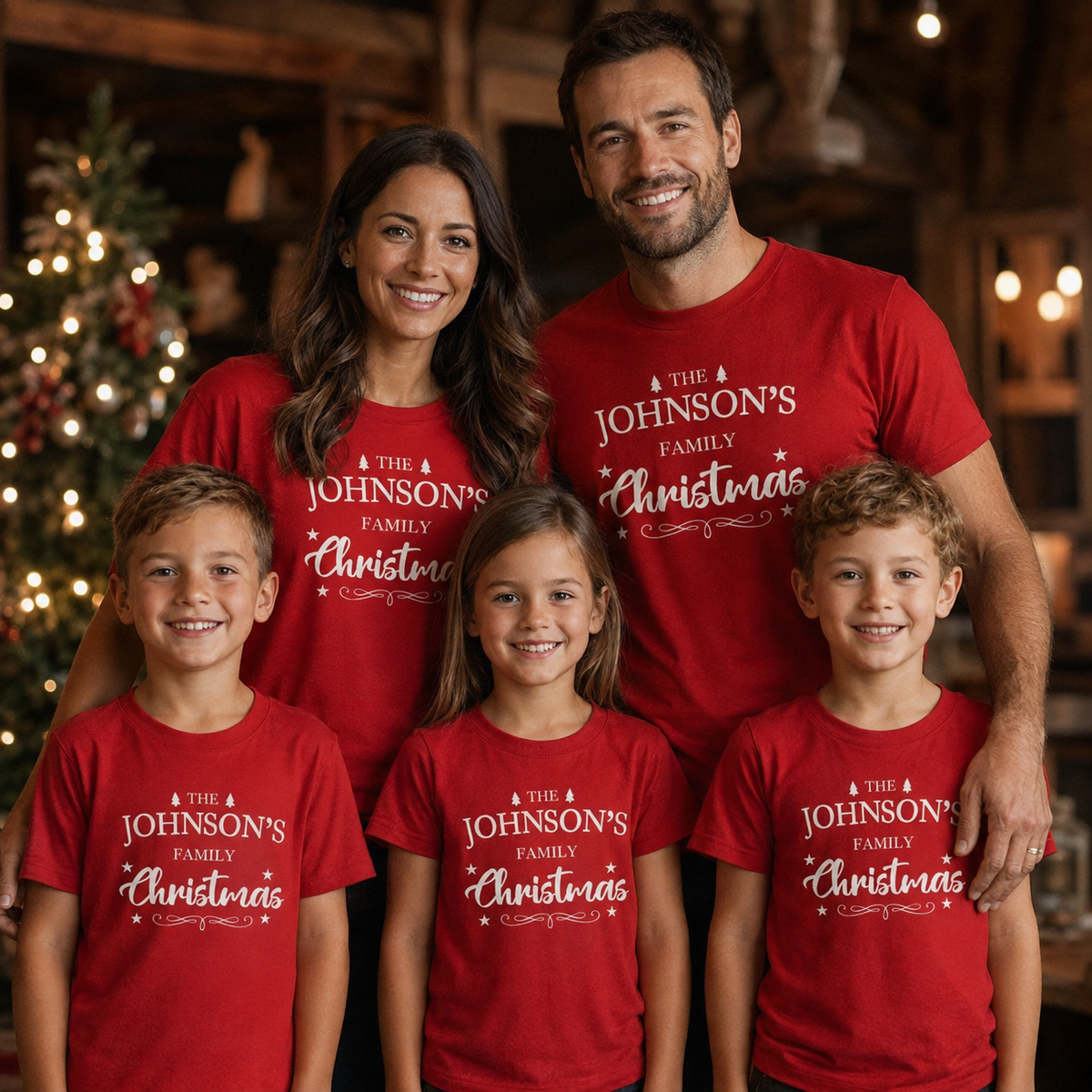 Personalisierter Nachname für Weihnachten – Passende Weihnachtsoberteile für die ganze Familie – Erwachsene, Kinder und Babys – (separat erhältlich)