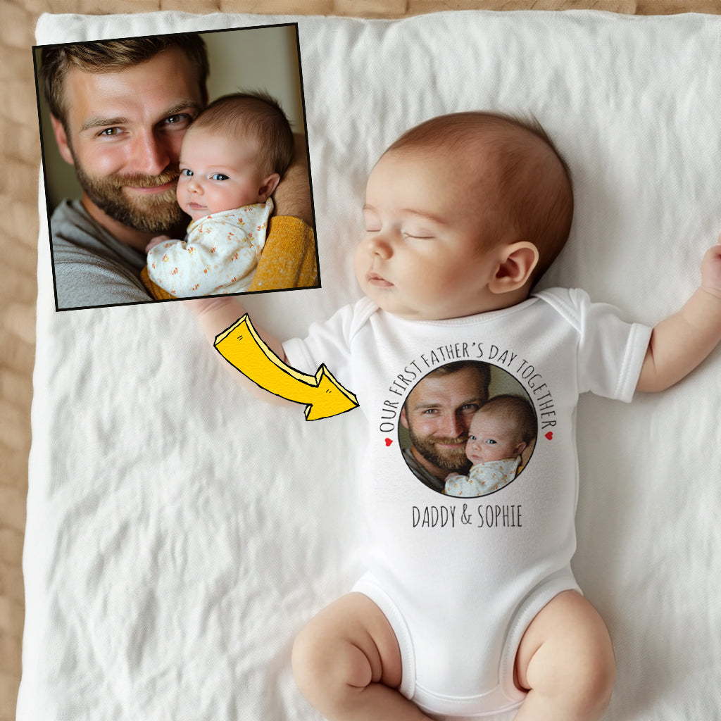 PERSONALISED Our First Father's Day Together, Circular Photo & Text - Baby Bodysuit