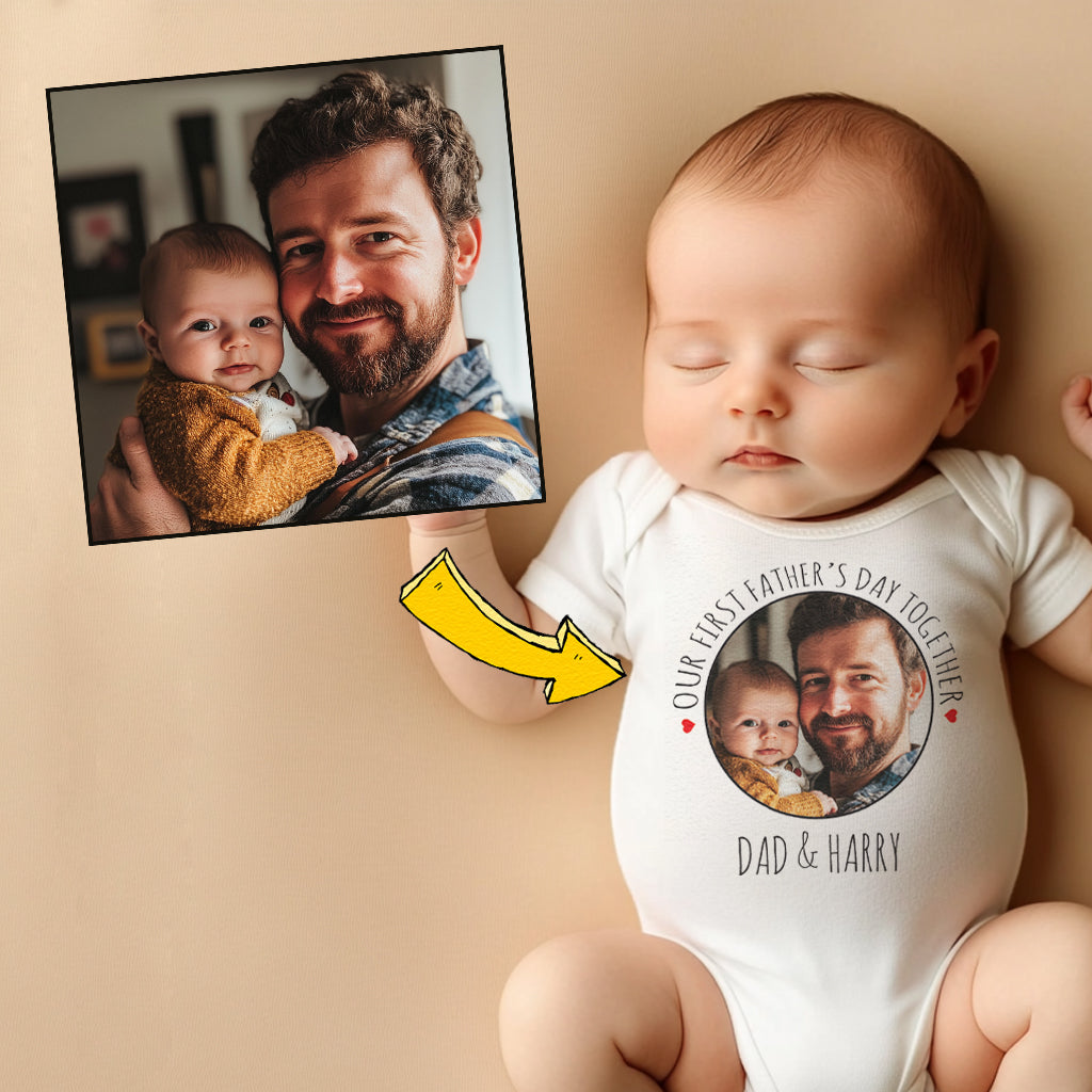 PERSONALISED Our First Father's Day Together, Circular Photo & Text - Baby Bodysuit