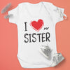 I Love My Sister Red Heart - Baby Bodysuit