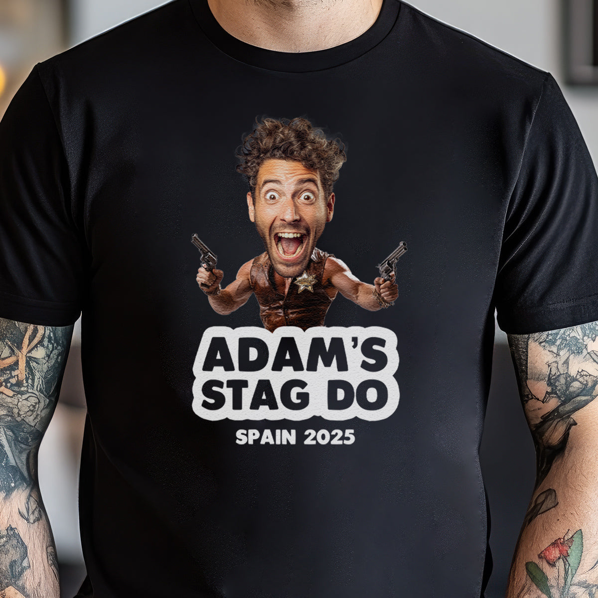 PERSONALISED Photo Face & Cowboy Body with Wording