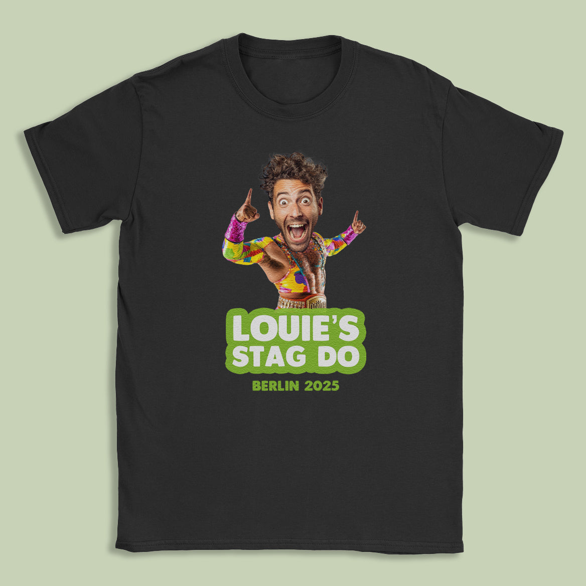 PERSONALISED Photo Face & Wrestler II Body with Wording
