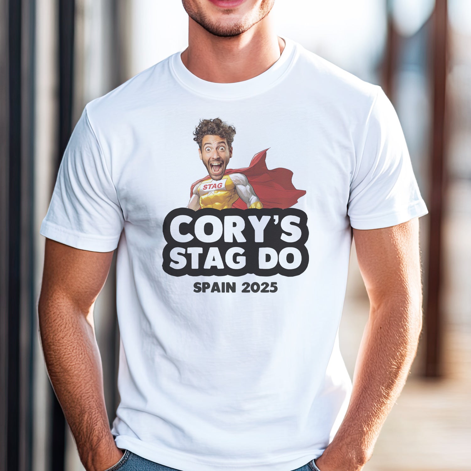 PERSONALISED Photo Face & Superhero Body with Wording