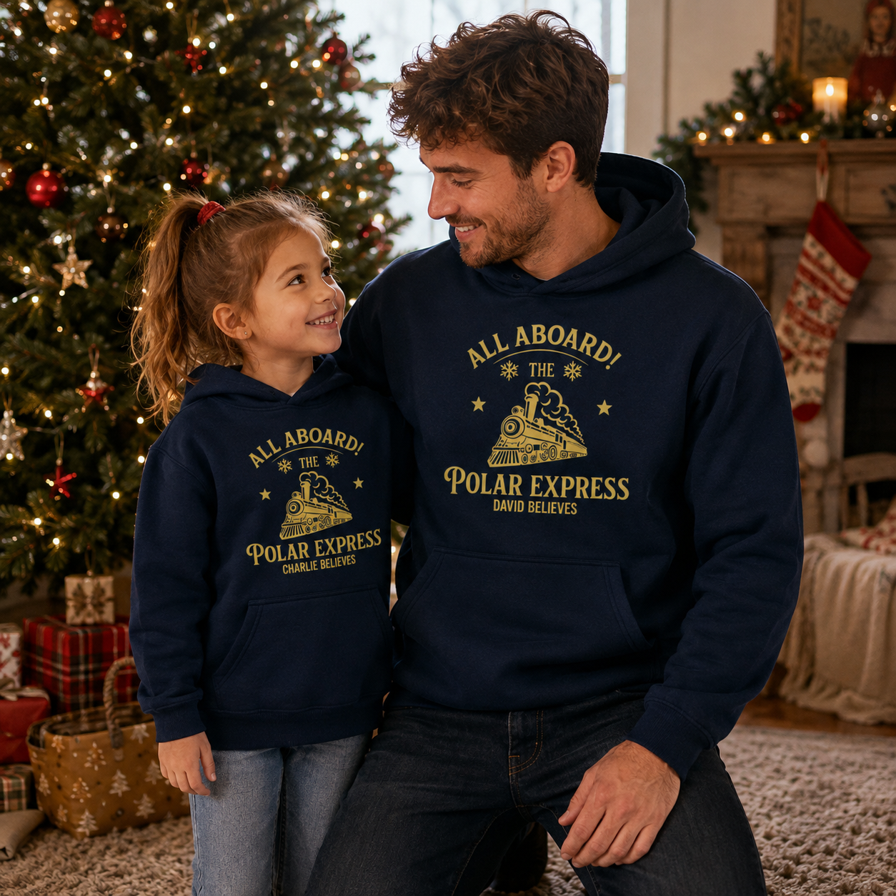 PERSONALISED Name Polar Express Gold Design - Christmas Hoodie, T-Shirt or Sweater - All Sizes