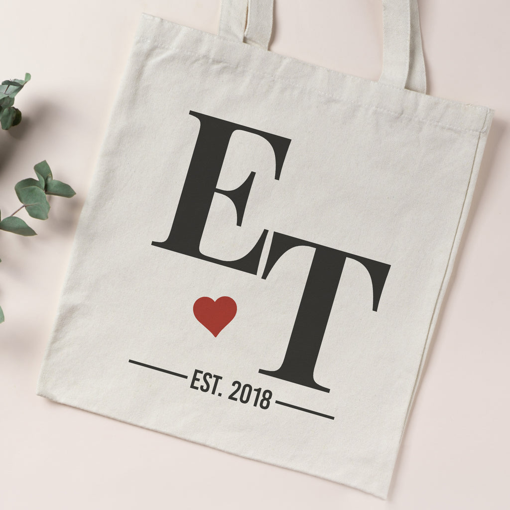 PERSONALISED Couple Initials and Date EST - Tote Bag