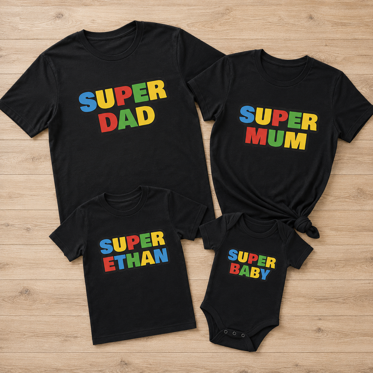 PERSONALISED Super Family Set - Whole Family Matching - Family Matching Tops - (Sold Separately)