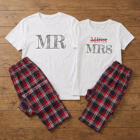 Mr & Now Mrs - Couples Matching Pyjamas - Top & Tartan PJ Bottoms - (Sold Separately)