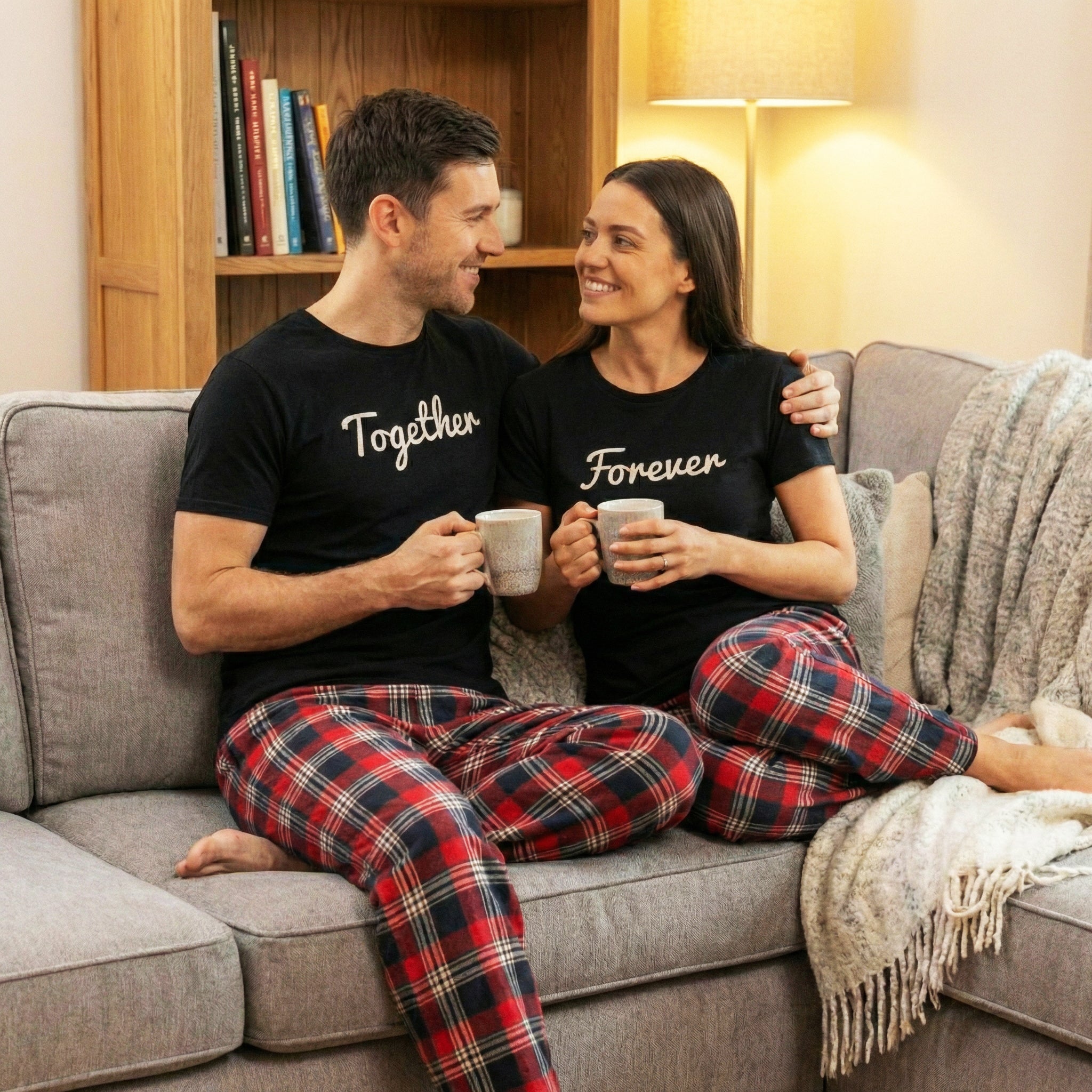 Together Forever - Couples Matching Pyjamas - Top & Tartan PJ Bottoms - (Sold Separately)