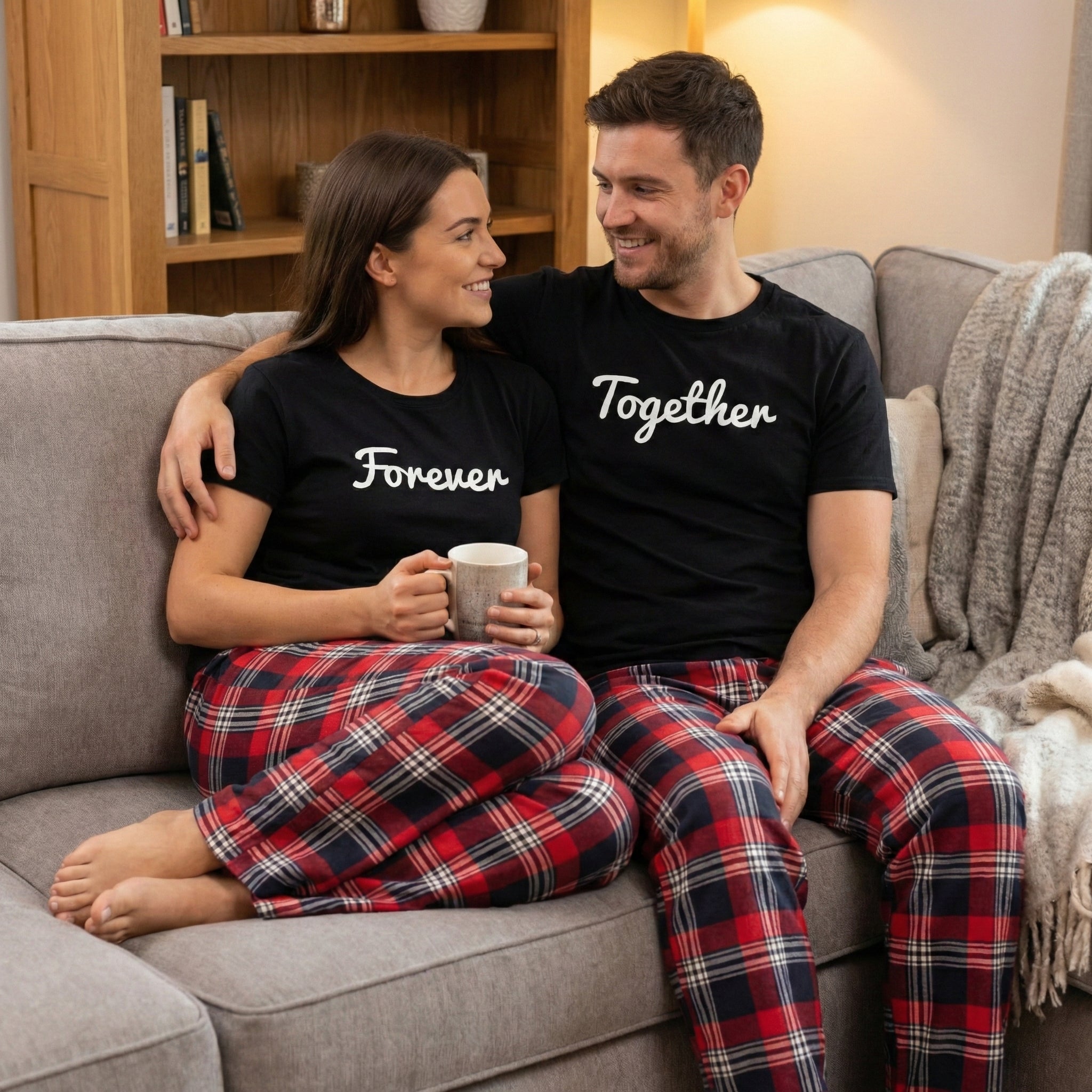Together Forever - Couples Matching Pyjamas - Top & Tartan PJ Bottoms - (Sold Separately)