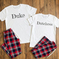 Duke & Dutchess - Couples Matching Pyjamas - Top & Tartan PJ Bottoms - (Sold Separately)