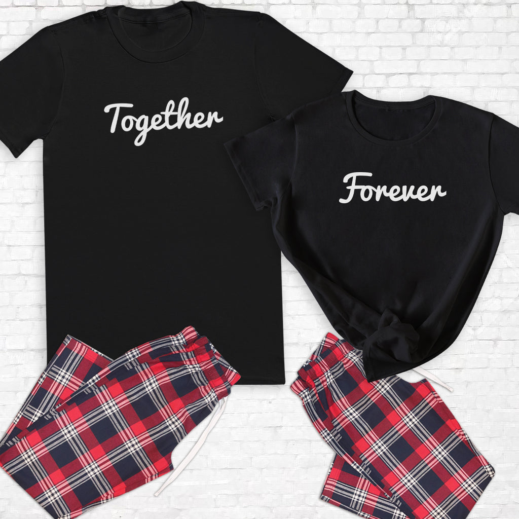 Together Forever - Couples Matching Pyjamas - Top & Tartan PJ Bottoms - (Sold Separately)