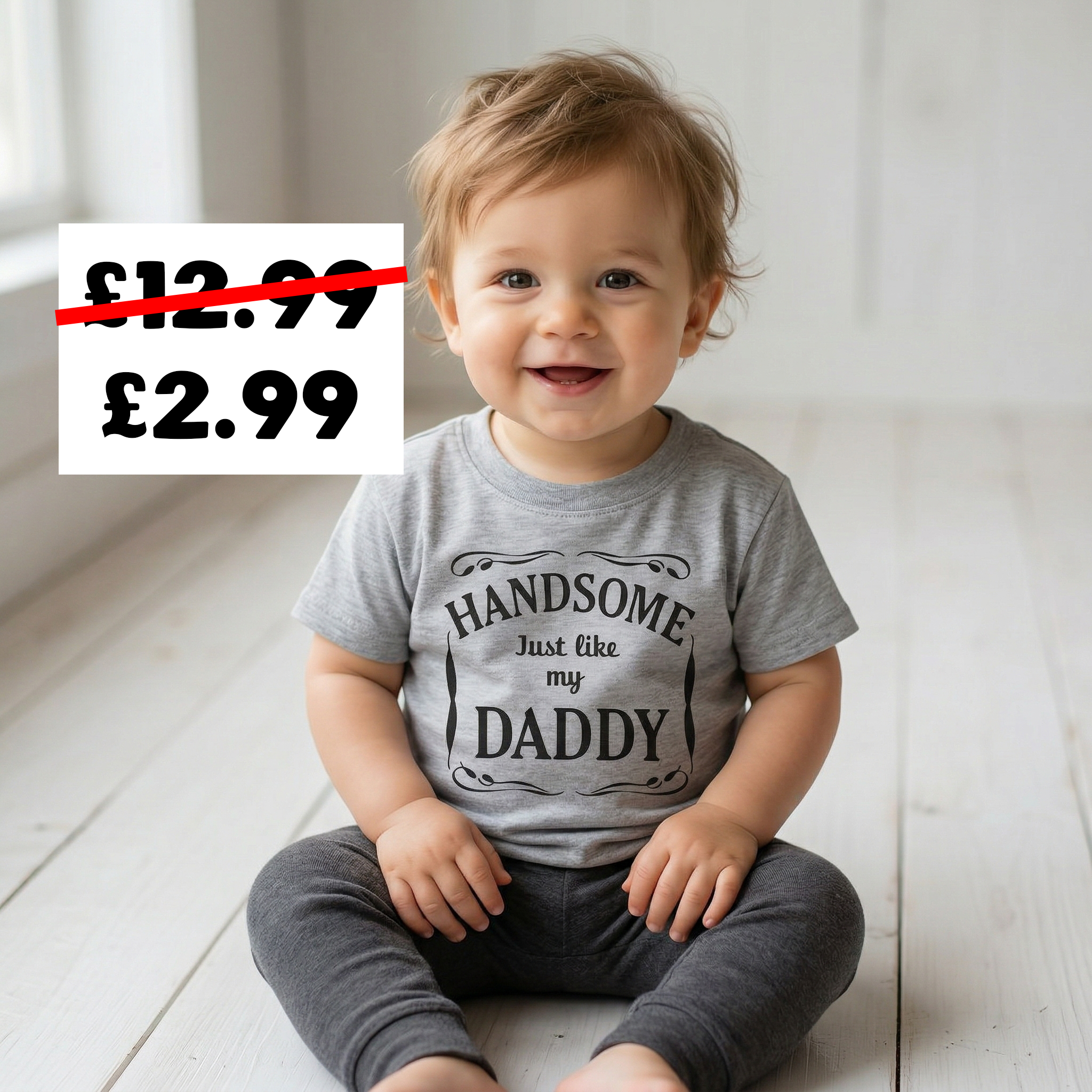 Handsome Like My Daddy Black Text - Grey Baby/Kids T-Shirt - 0 months to 5 yrs