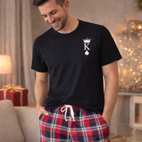 King & Queen Breast Logo - Couples Matching Pyjamas - Top & Tartan PJ Bottoms - (Sold Separately)