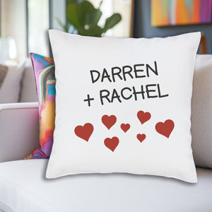 Personalised Names & Hearts - Printed Cushion Cover