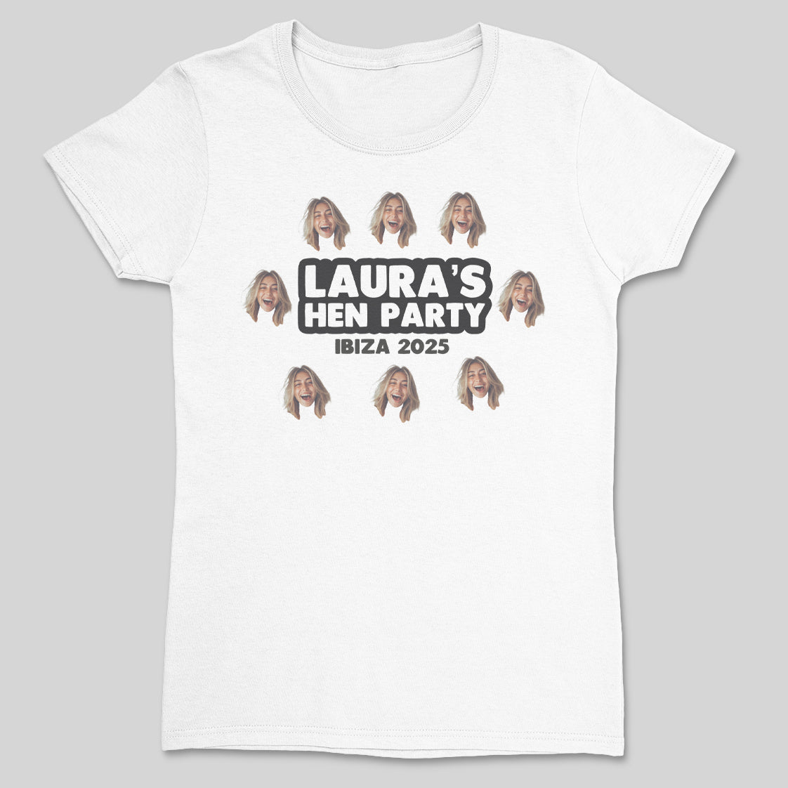 PERSONALISED Multiple Photo Face & Wording - Hen Do T-Shirt