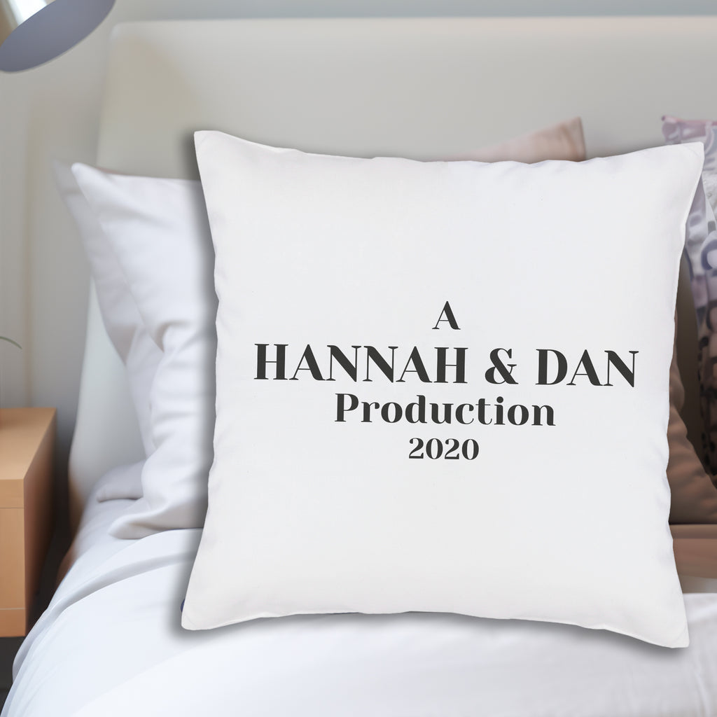 PERSONALISED Names & Date Production - Printed Cushion Cover