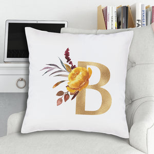PERSONALISED - Gold Letter Initial with Floral Design - Printed Cushion Cover