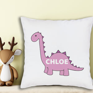 Personalised Name and Pink Dinosaur - Printed Cushion Cover