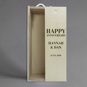 PERSONALISED Happy Anniversary & Date - Gift Bottle Presentation Box for One Bottle