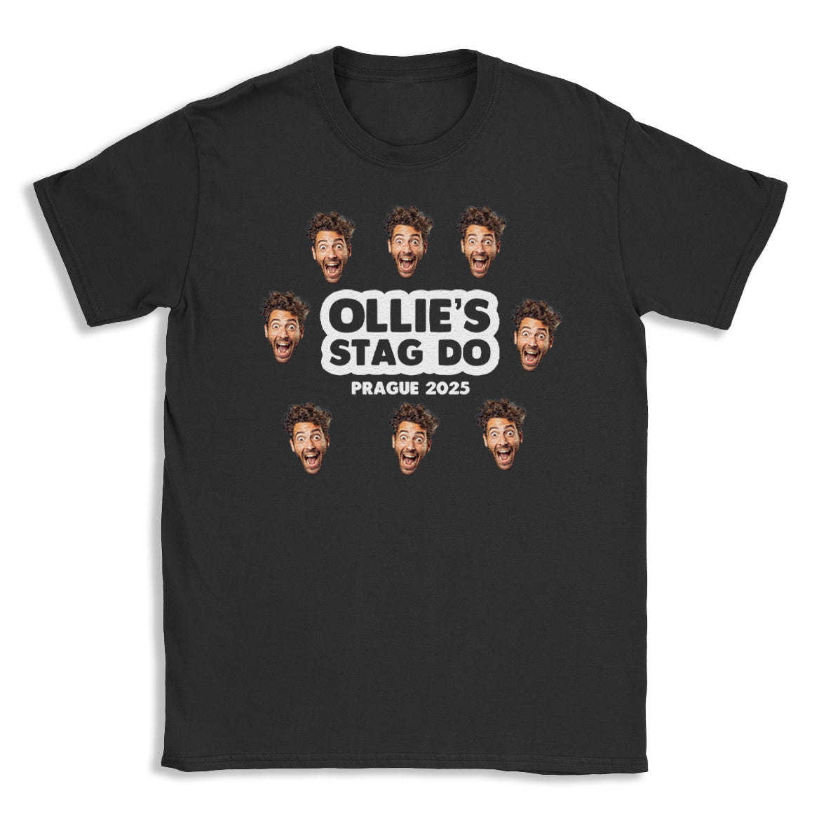 PERSONALISED Multiple Photo Face & Wording - Stag Do T-Shirt
