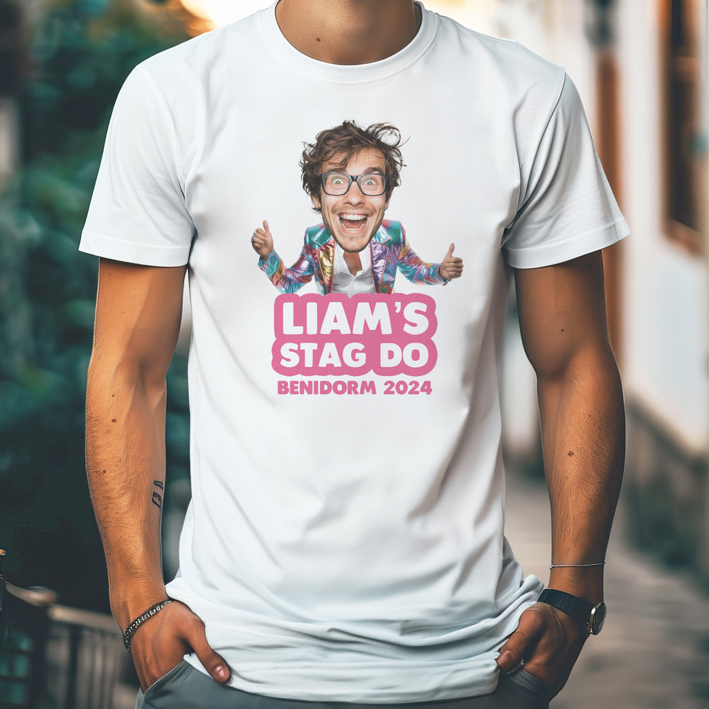 PERSONALISED Photo Face & Funky Jacket with Wording - Stag Do T-Shirt