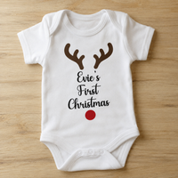 PERSONALISED Reindeer Face First Christmas - Baby Bodysuit & Baby T-Shirt
