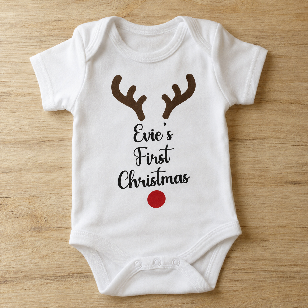 PERSONALISED Reindeer Face First Christmas - Baby Bodysuit & Baby T-Shirt
