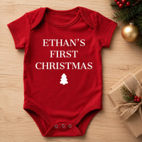 PERSONALISED Name & First Christmas with Tree Silhouette - Baby Bodysuit & Baby T-Shirt