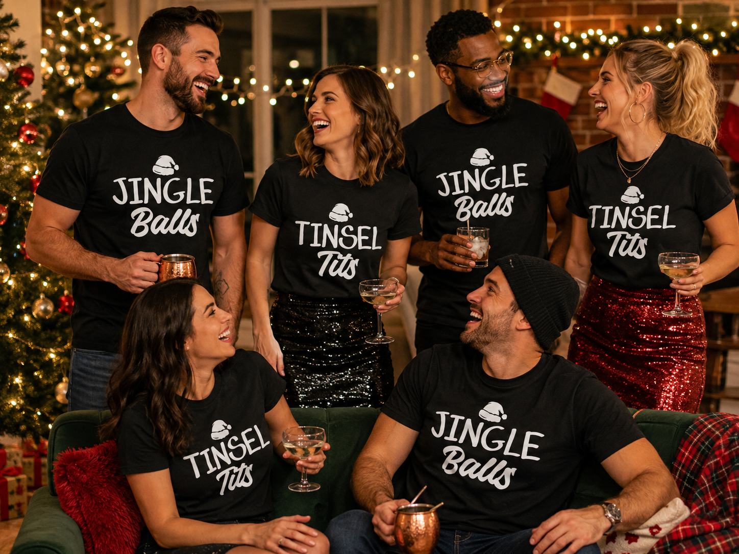 Jingle Balls & Tinsel Tits - Family Matching Christmas Tops – Friends, Couples & Groups (Sold Separately)