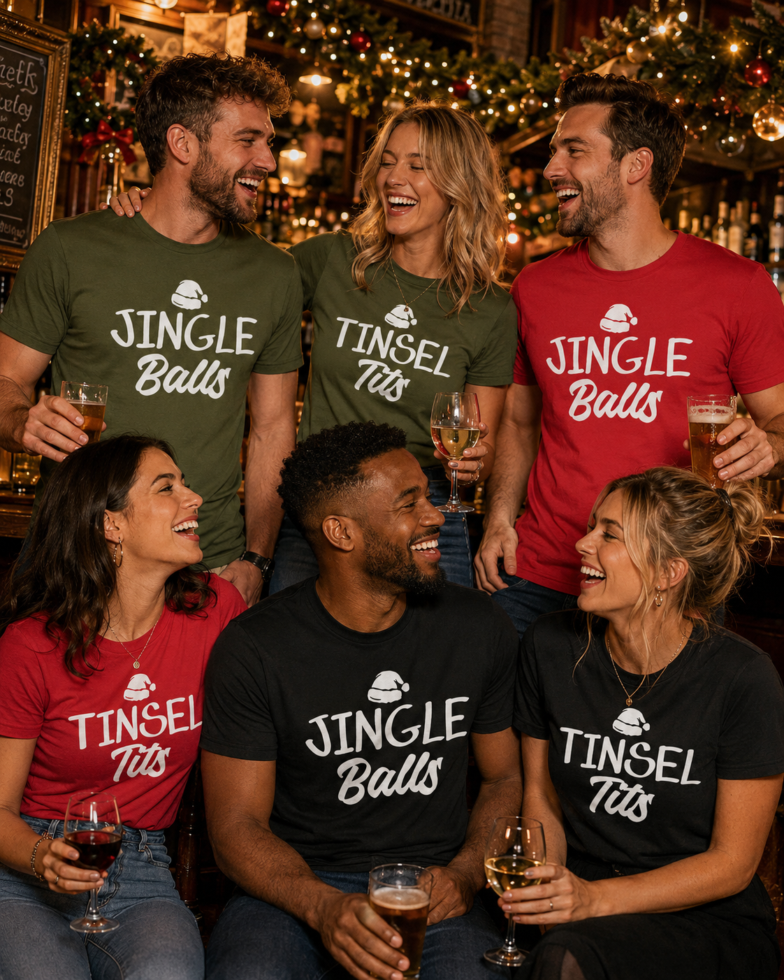 Jingle Balls & Tinsel Tits - Family Matching Christmas Tops – Friends, Couples & Groups (Sold Separately)
