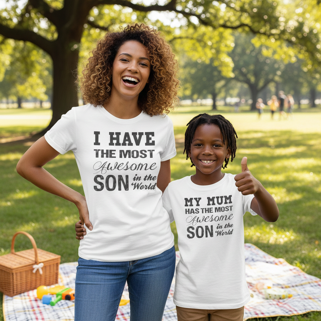 Awesome Son - Baby T-Shirt & Bodysuit / Mum T-Shirt - (Sold Separately)