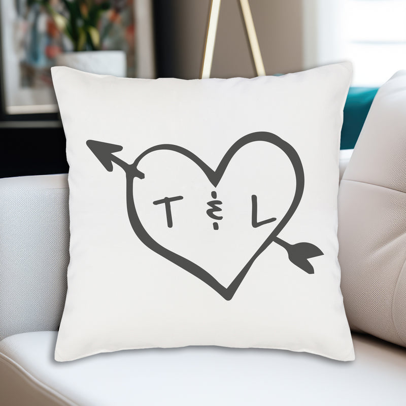 PERSONALISED Love Heart Initials - Printed Cushion Cover