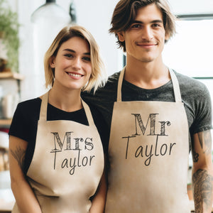 PERSONALISED Mr & Mrs Surname - Printed Aprons Set x2 - One Size