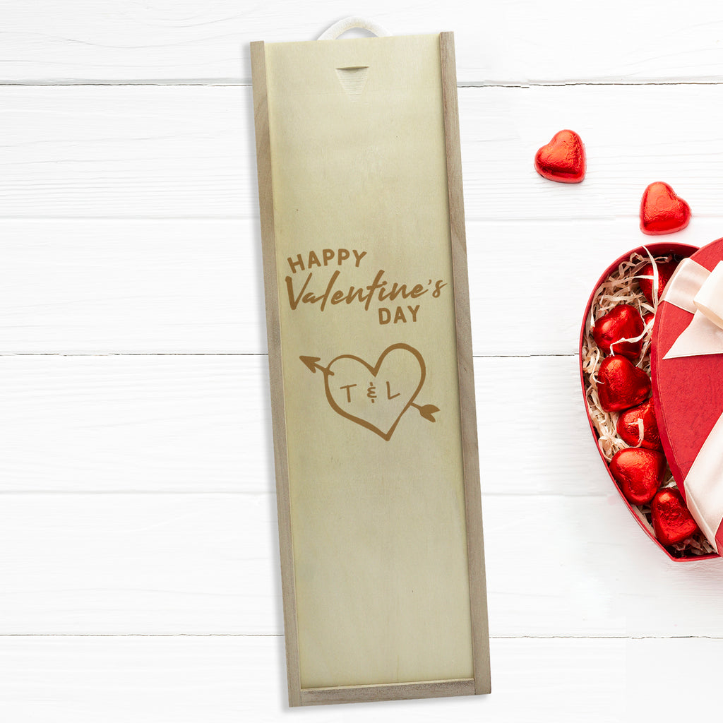 PERSONALISED Valentines Day & Initials - Gift Bottle Presentation Box for One Bottle