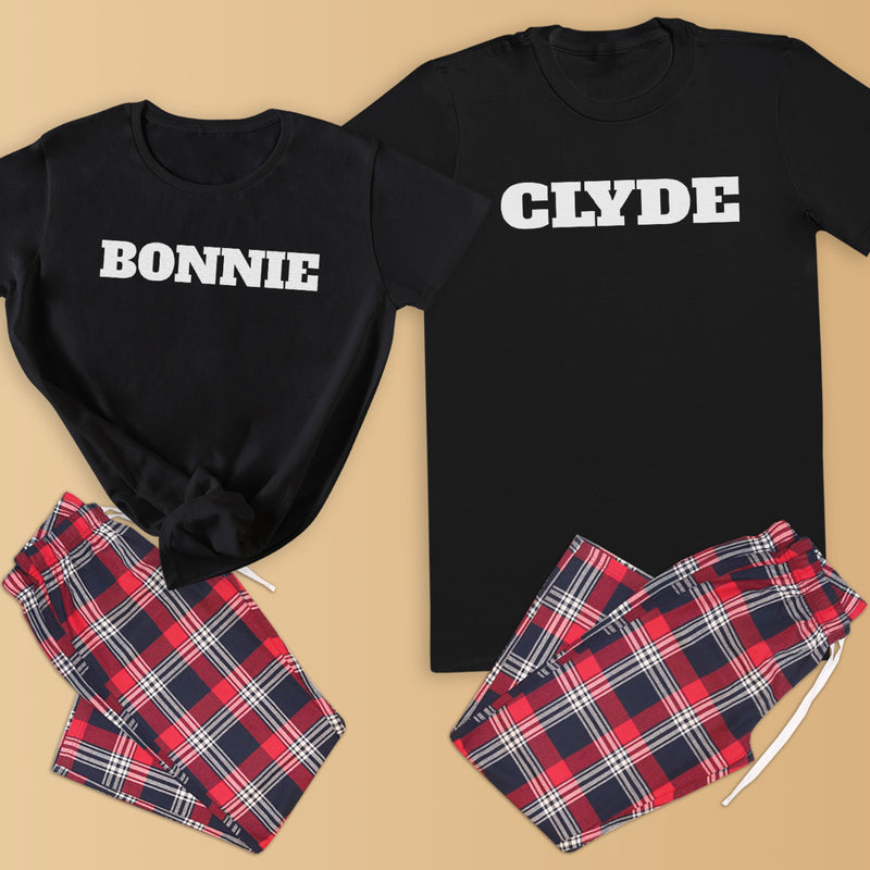 Bonnie & Clyde - Couples Matching Pyjamas - Top & Tartan PJ Bottoms - (Sold Separately)