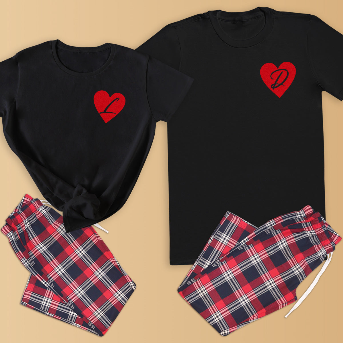 PERSONALISED Initial Heart Couples Matching Pyjamas Top