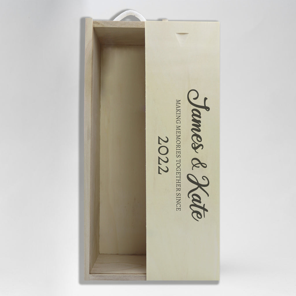 PERSONALISED Couple Names & Date - Gift Bottle Presentation Box for One Bottle