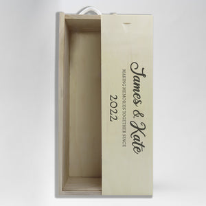 PERSONALISED Couple Names & Date - Gift Bottle Presentation Box for One Bottle