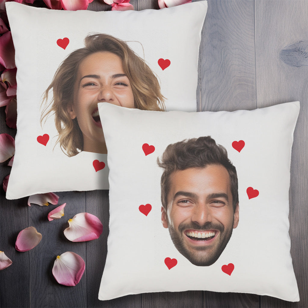 PERSONALISED Photo Face & Hearts - Printed Cushion Cover