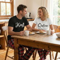 King & Queen Crown - Couples Matching Pyjamas - Top & Tartan PJ Bottoms - (Sold Separately)