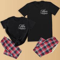His & Hers Logo - Couples Matching Pyjamas - Top & Tartan PJ Bottoms - (Sold Separately)