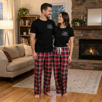 His & Hers Logo - Couples Matching Pyjamas - Top & Tartan PJ Bottoms - (Sold Separately)