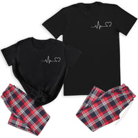 Heart Rate - Couples Matching Pyjamas - Top & Tartan PJ Bottoms - (Sold Separately)