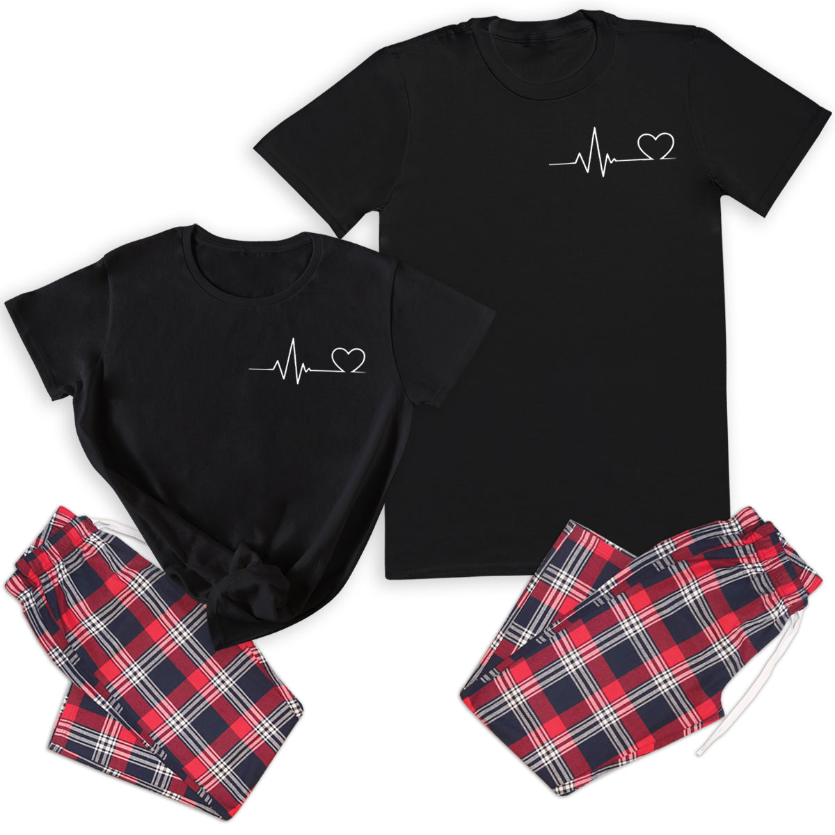 Heart Rate - Couples Matching Pyjamas - Top & Tartan PJ Bottoms - (Sold Separately)